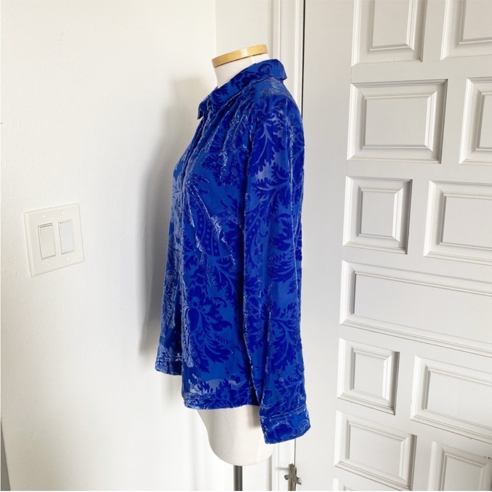 NWT Soft Surroundings Floreat Velvet Shirt Sapphire Blue Button Down Top Medium - Picture 4 of 16